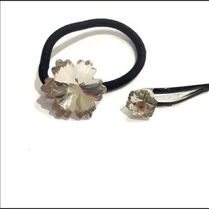 Ponytail Holder Barrette Set Topaz Prism Snowflake